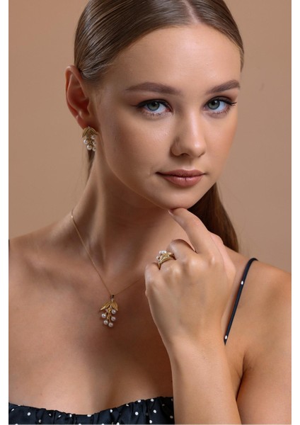 14 Ayar Altın 4 mm Zeytin Dalı Doğal Incili Küpe Kolye Yüzük Üçlü Set fırsatları