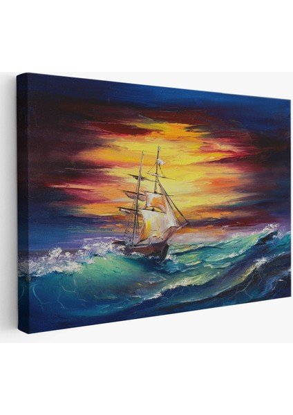 Büyük Dalgalı Okyanusdaki Yelkenli Duvar TABLOSU-3491