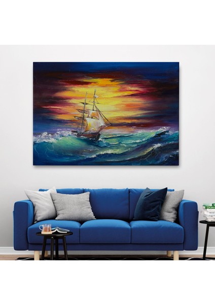 Büyük Dalgalı Okyanusdaki Yelkenli Duvar TABLOSU-3491 fiyatları