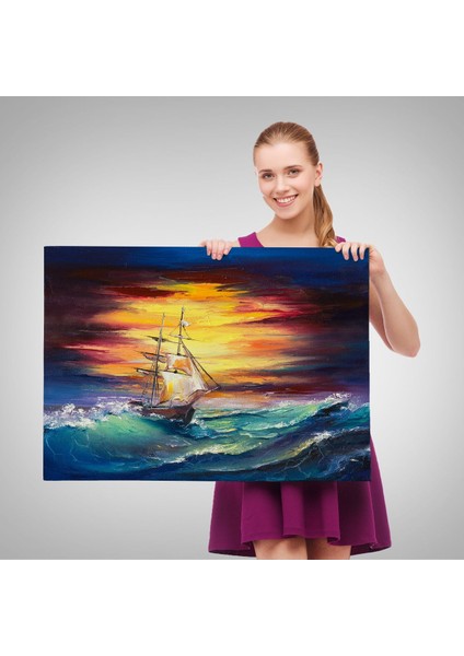 Büyük Dalgalı Okyanusdaki Yelkenli Duvar TABLOSU-3491 fırsatları