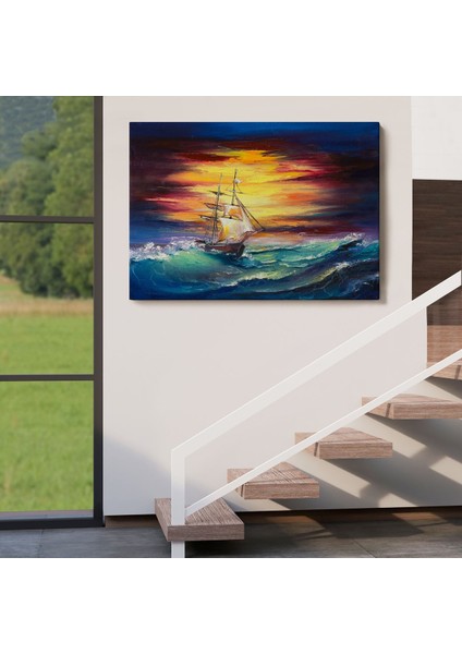 Büyük Dalgalı Okyanusdaki Yelkenli Duvar TABLOSU-3491 indirimleri