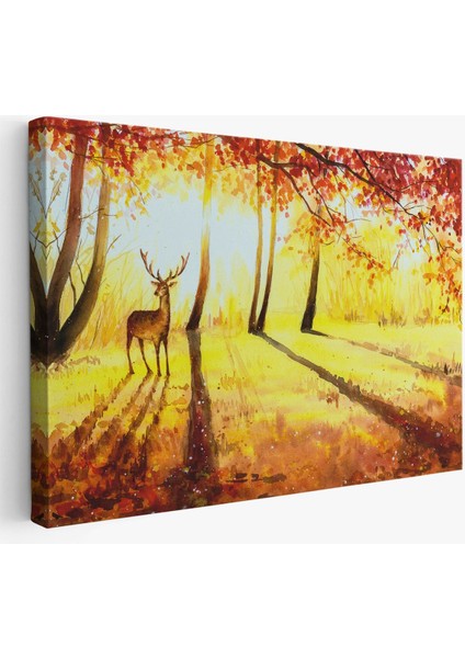 Baharda Ormanda Bir Geyik Yağlıboya Görünüm Kanvas TABLO-3745