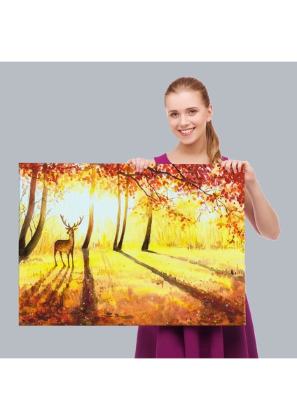 Baharda Ormanda Bir Geyik Yağlıboya Görünüm Kanvas TABLO-3745 indirimleri