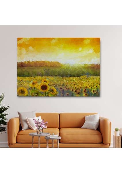 Ayçiçeği Tarlası Yağlıboya Görünüm Dekoratif Kanvas TABLO-3445 fiyatları