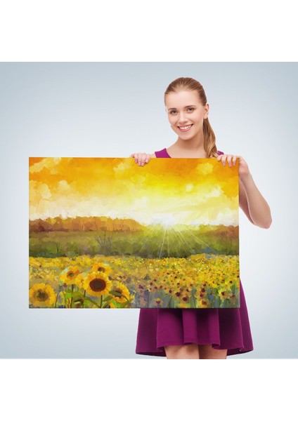 Ayçiçeği Tarlası Yağlıboya Görünüm Dekoratif Kanvas TABLO-3445 fırsatları