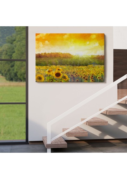 Ayçiçeği Tarlası Yağlıboya Görünüm Dekoratif Kanvas TABLO-3445 indirimleri