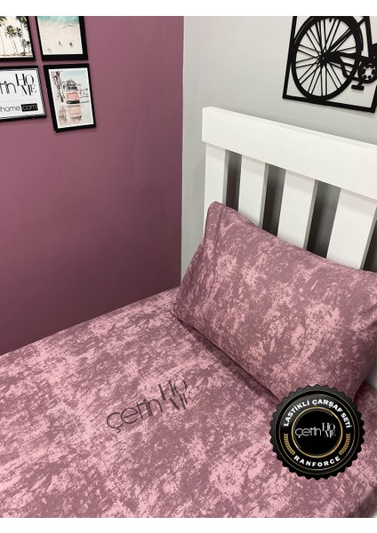 Kumaş Lastikli Çarşaf Seti Tek Kişilik 3 Ebat Gölge Gül Kurusu 90x190
