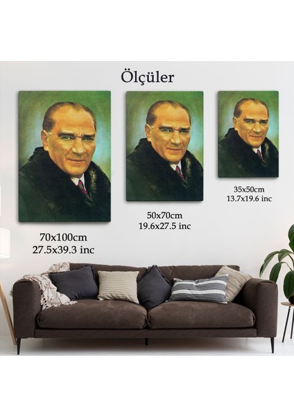 Atatürk Portre Tablosu Mustafa Kemal Atatürk Dikdörtgen Dekoratif Kanvas Tablo-Cş-70