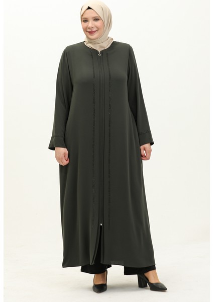 Büyük Beden Taş Baskılı Ferace 4005X-02 Haki fiyatları