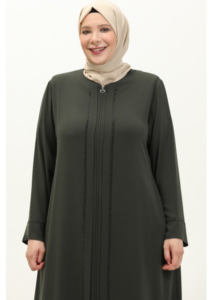 Büyük Beden Taş Baskılı Ferace 4005X-02 Haki modelleri