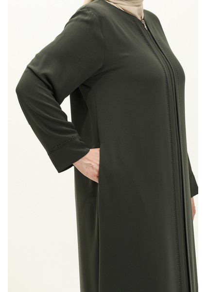 Büyük Beden Taş Baskılı Ferace 4005X-02 Haki fırsatları