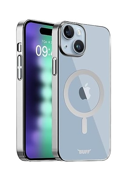 Apple iPhone 15 Plus ile Uyumlu Magsafe Uyumlu Slim Fit Kılıf Kablosuz Şarj Destekleyen Sararmaya Karşı Korumalı Kapak (Gümüş Rengi)