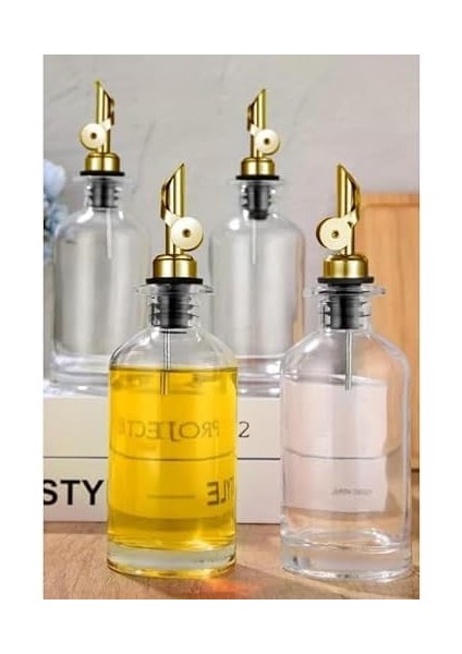 Lombardino 2'li Zeytinyağı ve Sıvıyağ Şişesi Otomatik Kapak Gold Etiketli Yağdanlık 500 ml C1-1-289