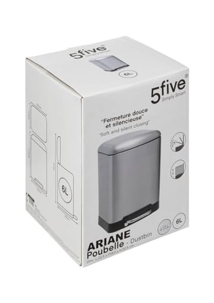Five Simply Smart Ariane Paslanmaz Çelik 6 Litre, Çöp Kovası