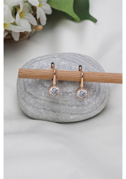 Çelik Tek Taş Rose Küpe