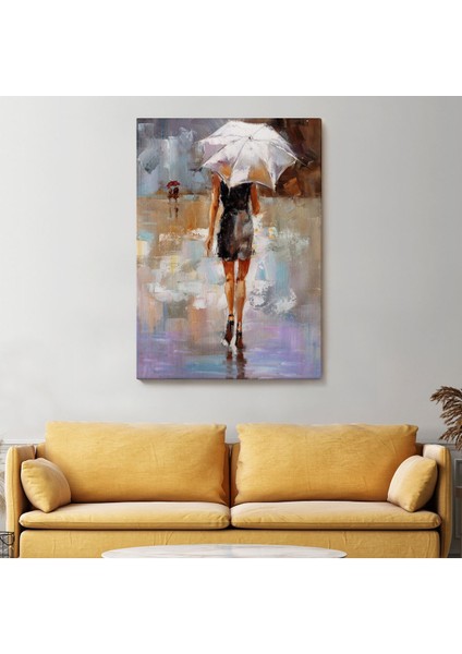 Yağmurda Yürüyen Kadın Yağlıboya Görünüm Dekoratif Kanvas Duvar TABLOSU-5928 fiyatları