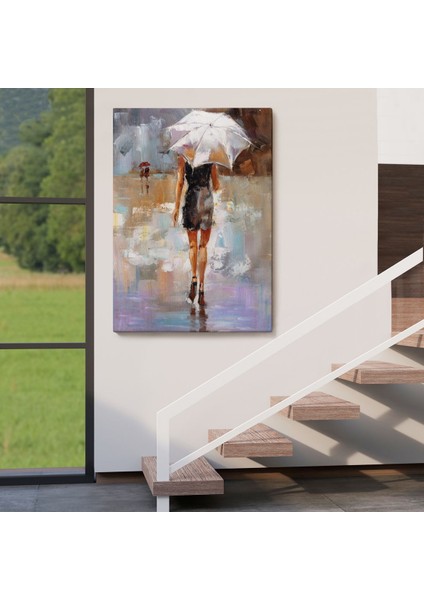 Yağmurda Yürüyen Kadın Yağlıboya Görünüm Dekoratif Kanvas Duvar TABLOSU-5928 fırsatları