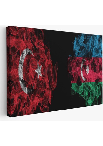 Türkiye Azerbaycan Bayrak Desenli Dekoratif Kanvas TABLO-6518
