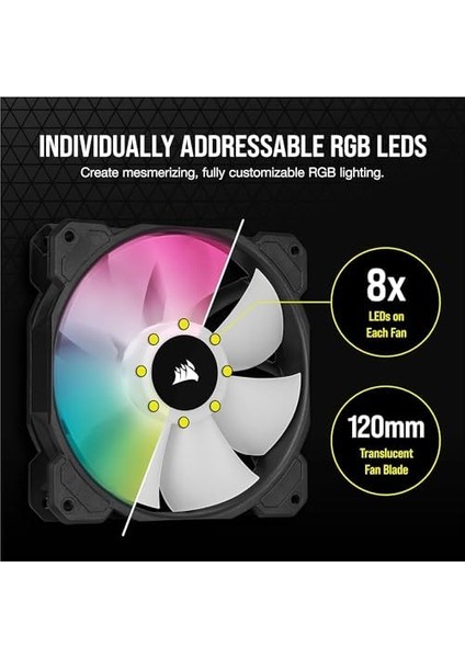 Icue SP120 Rgb Elite 120 mm Pwm Güç Fanı (Corsaır Airguide Teknolojisi, Sekiz Programlanabilir Rgb Led, 18 Dba Low Noise, Pwm Kontrolü, 1.500 Devir/dakika), Siyah