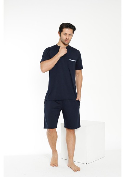 Erkek Kısa Kol Şortlu Lacivert Pijama Takım C7T0N1O-049