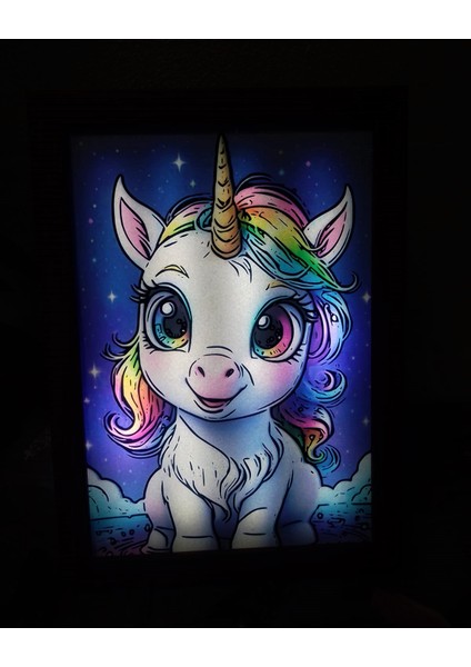 Unicorn,led Işıklı Dekoratif Çerçeve.