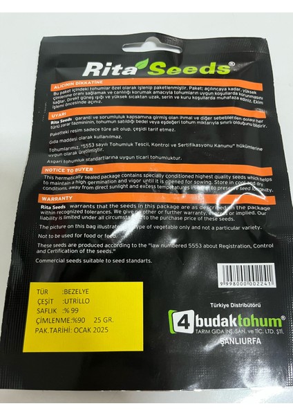 Rita Seeds Bezelye Tohumu 25G