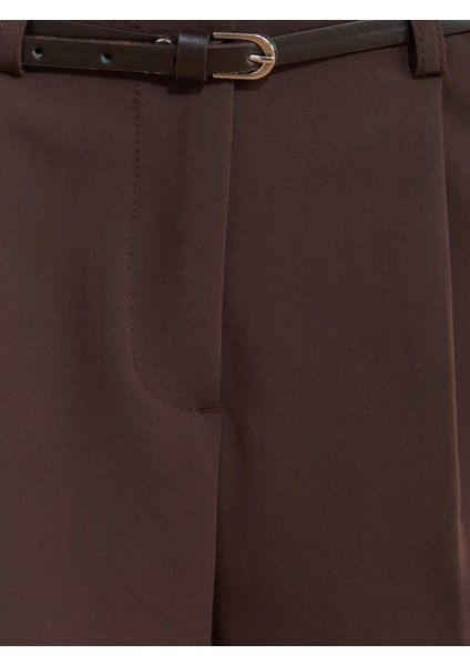 71617 Kemerli Yüksek Bel Pantolon-Kahve fırsatları