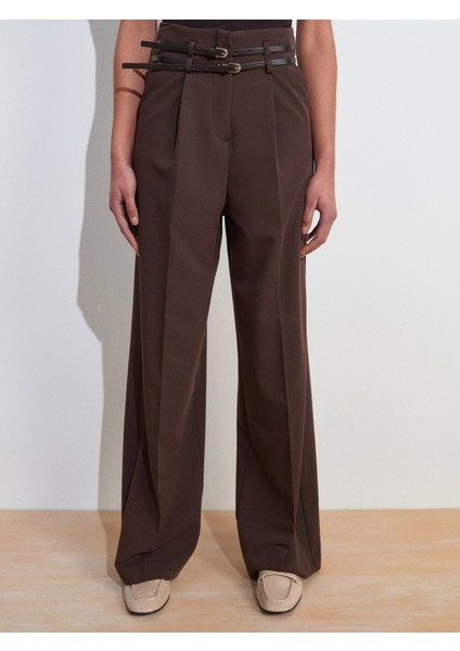 71617 Kemerli Yüksek Bel Pantolon-Kahve indirimleri