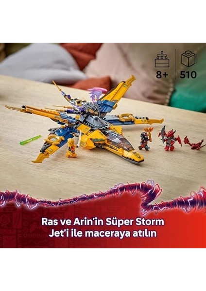 Ras ve Arin'in Süper Fırtına Jeti 71833-8 Yaş ve Üzeri Çocuklar Için 3 Ninja Minifigürü Içeren Yaratıcı Oyuncak Yapım Seti, Doğum Günü Hediyesi (510 Parça)
