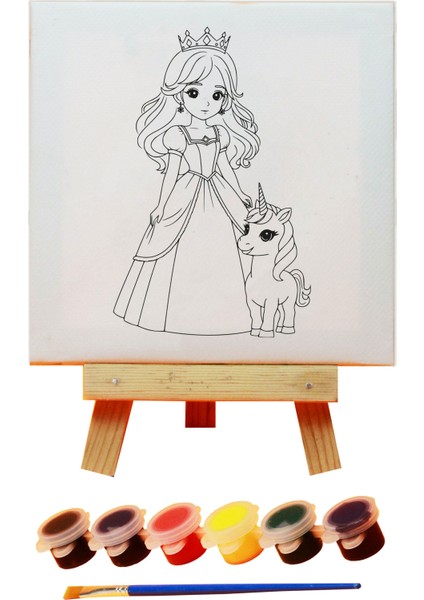Eğitici Tuval Boyama Kiti - Ahşap Şövalye Boyama Kiti - Prenses Boyama Kiti - Unicorn