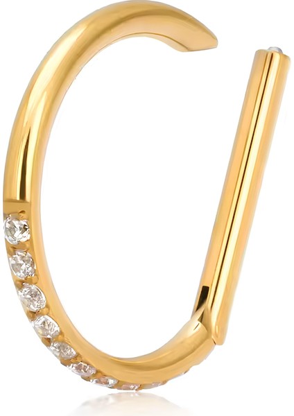 F136 Titanyum D Model Taşlı Septum Piercing - Gold Renk Titanyum Burun Piercing