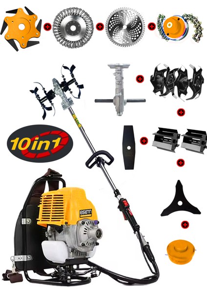 Alman Bcf 550 10 In 1 Sırt Tipi Ot Çim Biçme Tırpanı+Toprak Eşeleme+Akrobat Çapa Aparatı Çelik Fırça