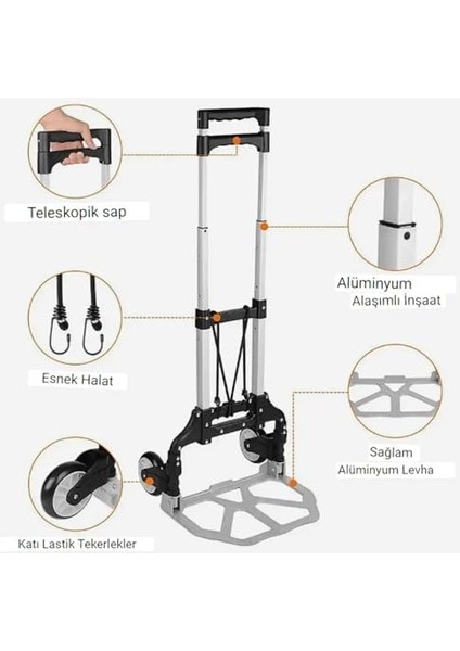 Multi Fonksiyon Katlanır 70 kg Kapasiteli Portatif Koli Taşıma Aracı