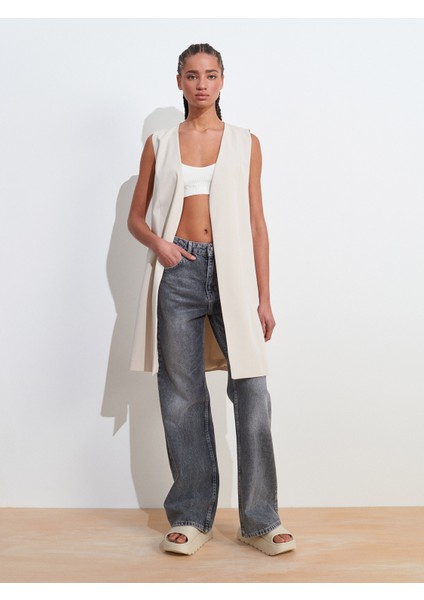 60574 Yanları Pencere Detaylı V Yaka Uzun Yelek-Taş modelleri