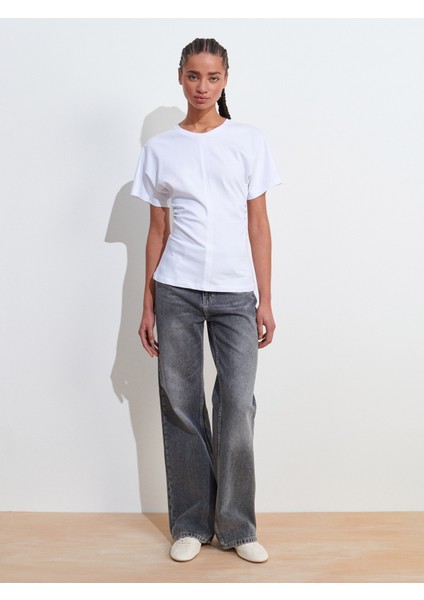 31585 Drape Detaylı T-Shirt-Koyu Kahve modelleri