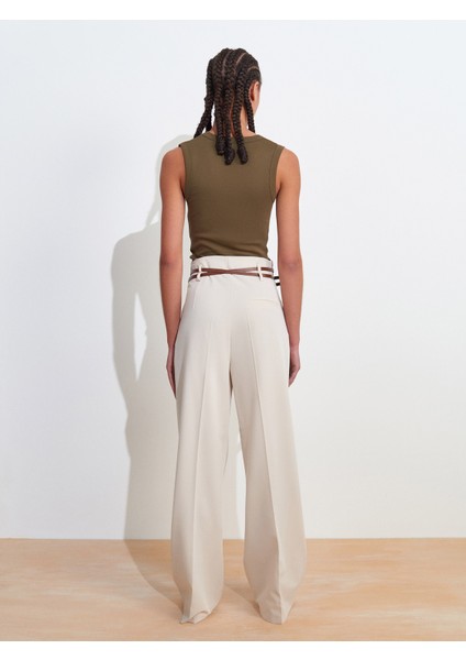 71617 Kemerli Yüksek Bel Pantolon-Taş fiyatları