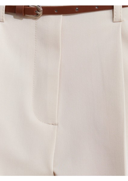 71617 Kemerli Yüksek Bel Pantolon-Taş fırsatları