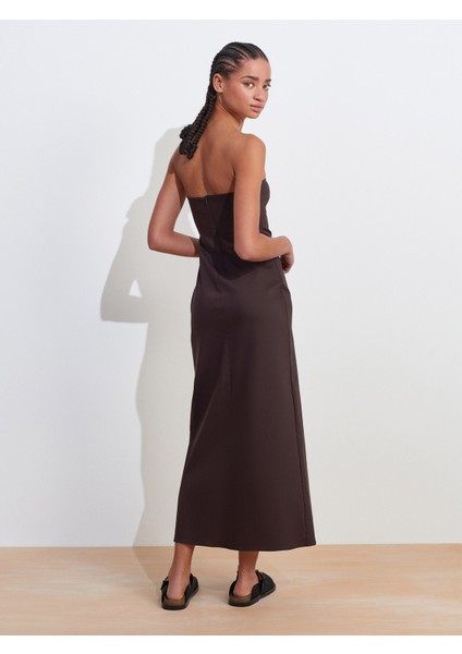 90758 Straplez Elbise-Koyu Kahve fiyatları