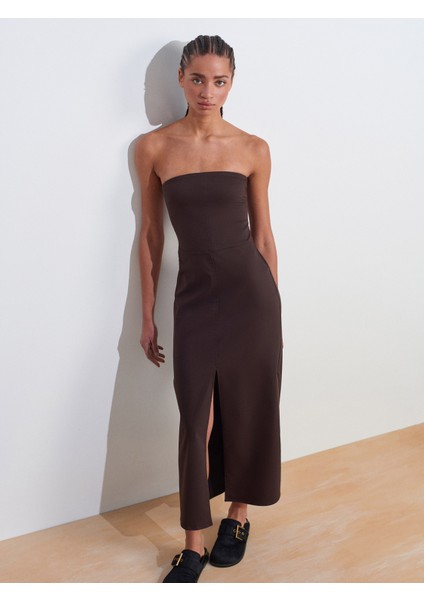 90758 Straplez Elbise-Koyu Kahve indirimleri