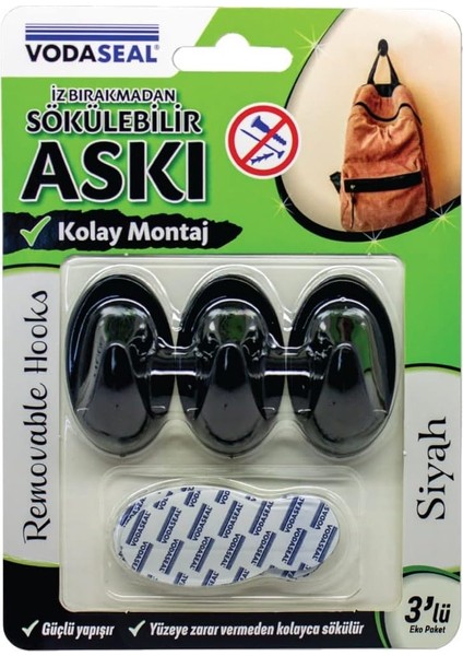 Siyah 3'lü Iz Bırakmayan Askı, Siyah
