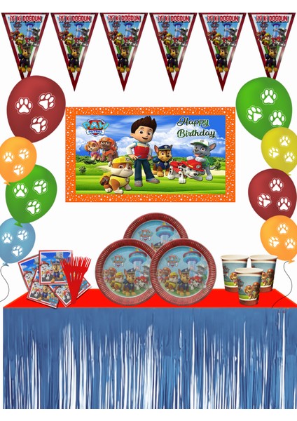 Paw Patrol Metalize Afişli Masa Etekli Doğum Günü Parti Malzemeleri Süsleri Seti