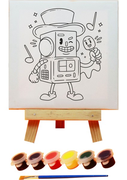Eğitici Tuval Boyama Kiti - Ahşap Şövalye Boyama Kiti - Robot Boyama Kit