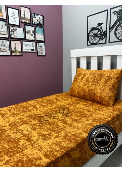 Kumaş Lastikli Çarşaf Seti Tek Kişilik 3 Ebat Gölge Kehribar 90x190 fırsatları