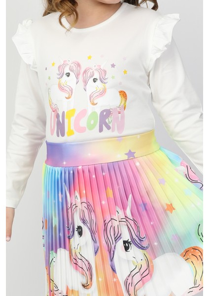 Gökkuşağı Etekli Unicorn Kız Çocuk Takım 9998