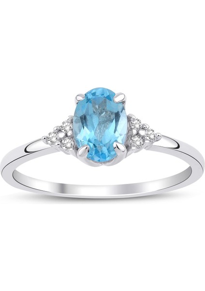 Blue Topaz Oval Tektaş Yüzük