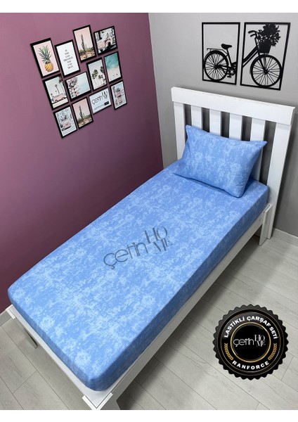 Kumaş Lastikli Çarşaf Seti Tek Kişilik 3 Ebat Gölge Mavi 90x190
