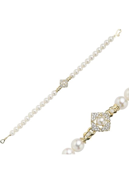14 Ayar Altın 7 mm Baget Taşlı Doğal Inci Bileklik