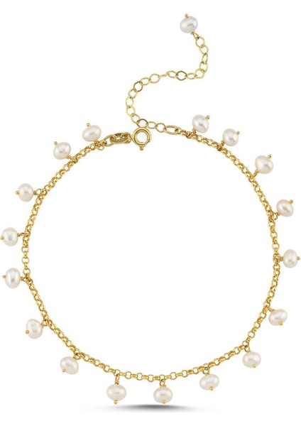 14 Ayar Altın Incili Zincir Bileklik 4 mm