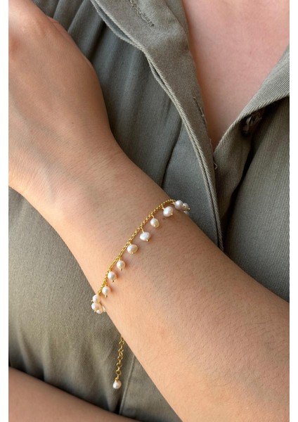 14 Ayar Altın Incili Zincir Bileklik 4 mm modelleri