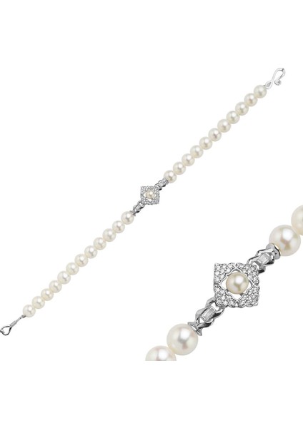 14 Ayar Altın 7 mm Baget Taşlı Doğal Inci Bileklik